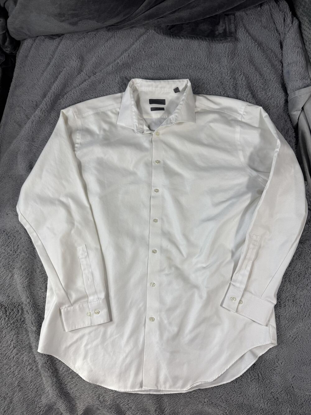 Calvin Klein Dress Shirt Mens 16 White Solid Slim Fit Non Iron Woven LS Business